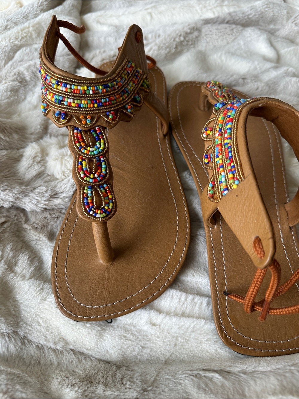 Beaded Brown T-Strap Sandals - Women - Picture 10 of 10